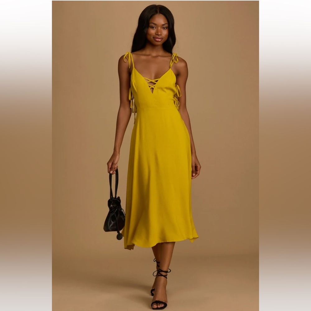 Lulus Flatter Yourself Chartreuse Tie-Strap Midi Dress